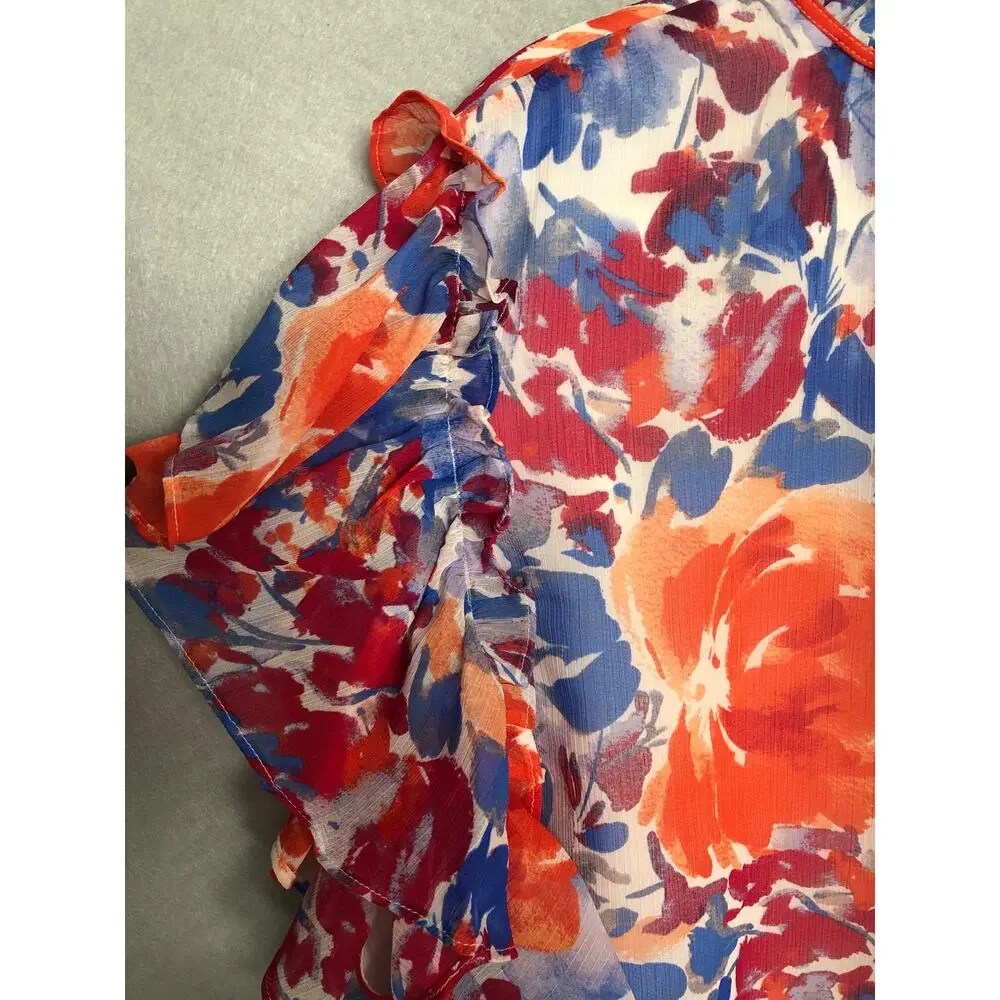 Lauren Ralph Lauren Georgette Top Ruffle Floral Women's 2X NEW